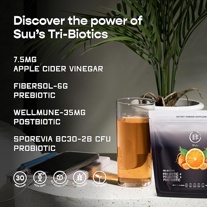 Gut Health Tribiotic Drink Mix - Postbiotics, Prebiotics and Probiotics - High Fiber - Gut Health for Men & Gut Health for Women - Probiotics for Women & Probiotics for Men - 30 Servings Tangerine