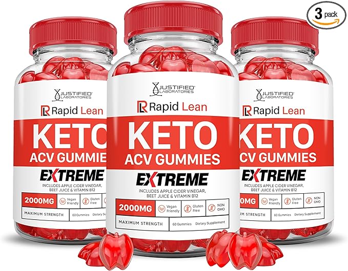 (3 Pack) Rapid Lean Keto ACV Gummies Extreme 2000MG Rapid Lean Keto Gummies Apple Cider Vinegar Formulated with Pomegranate Beet Juice Powder B12 Vegan Non GMO 180 Gummys