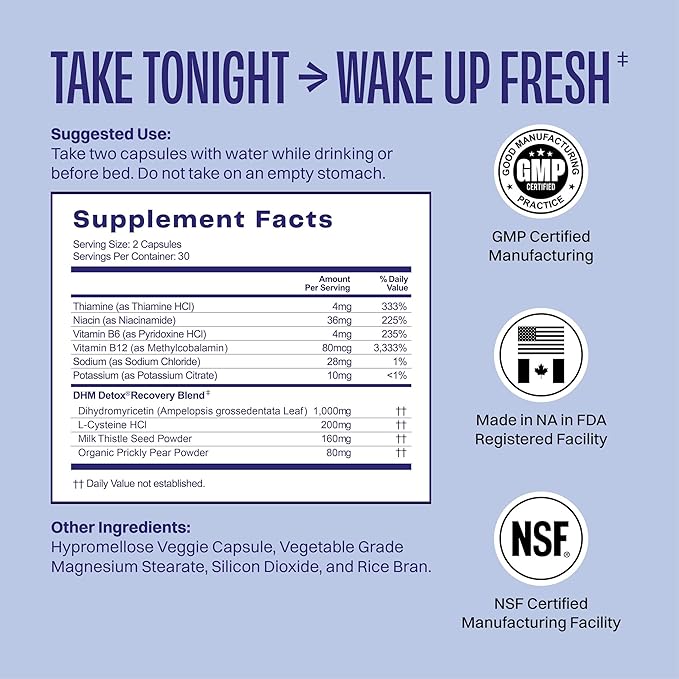 DHM Detox 5 Portable Servings - Optimized Blend of DHM (Dihydromyricetin Supplement) and Vitamins to Take During Evening for Better Next Day and Recovery