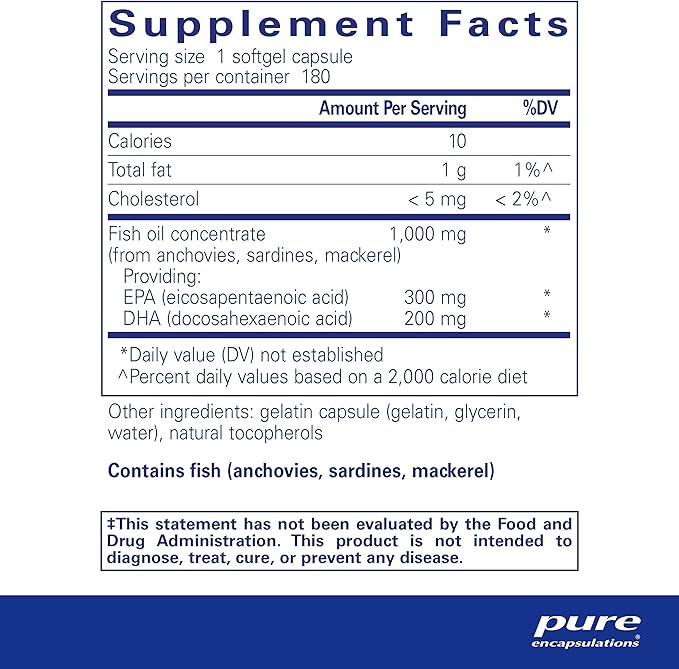 Pure Encapsulations EPA/DHA Essentials - Fish Oil Concentrate Supplement to Support Cardiovascular Health - Premium EPA & DHA Supplement with Omega 3-180 Softgel Capsules