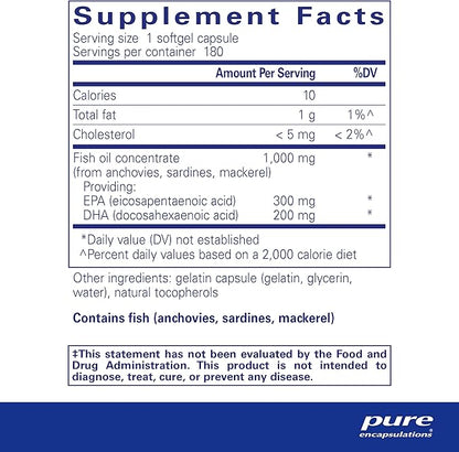 Pure Encapsulations EPA/DHA Essentials - Fish Oil Concentrate Supplement to Support Cardiovascular Health - Premium EPA & DHA Supplement with Omega 3-180 Softgel Capsules