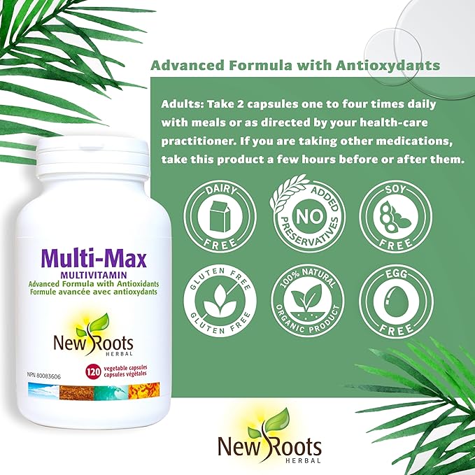 New Roots | Maximum Multi Vitamin and Minerals Supplement | 45 Ingredients: D3, Calcium, Green Tea, Bee Pollen, chlorella, spirulina Coenzyme Q10, Quercetin and More (120 Capsules)