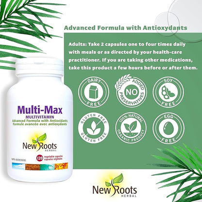 New Roots | Maximum Multi Vitamin and Minerals Supplement | 45 Ingredients: D3, Calcium, Green Tea, Bee Pollen, chlorella, spirulina Coenzyme Q10, Quercetin and More (120 Capsules)