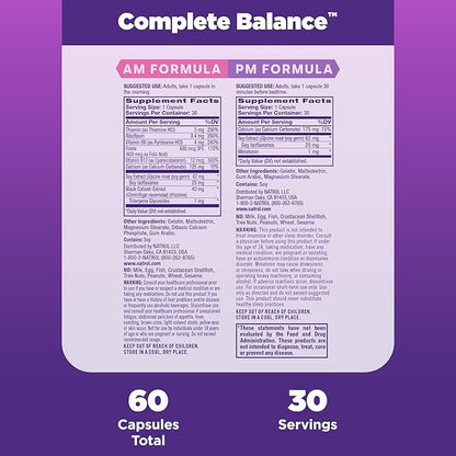 Natrol Complete Balance, Dietary Supplement for Menopause Relief, A.M./P.M. Menopause Relief for Women, 60 Capsules, Up to a 30 Day Supply