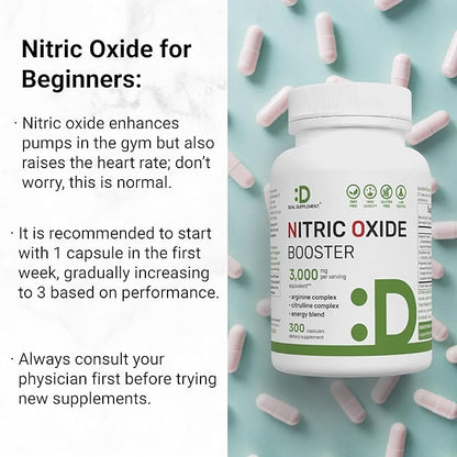 Nitric Oxide Booster 3,000mg Per Serving, 300 Capsules – 12 in 1 Nitric Oxide Supplement – Arginine & Citrulline Complex with Energy Blend – Marshmallow Root – Promotes Nutrient Flow to Muscles &Heart