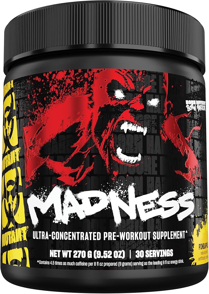 Mutant Madness | Pre Workout Powder Supplement Performance and Pump Blend Includes L-Citrulline, Beta-Alanine, Taurine, L-Tyrosine | 30 Serving | Pineapple