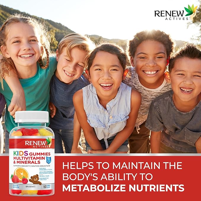 Renew Actives Kids Multivitamin Gummies – Promotes Health & Wellness – Supports Healthy Hair, Skin, Nails, Eyesight, Strong Bones, Teeth & Gums – Tasty, Nutrient-Rich for Growing Kids – 60 Gummies