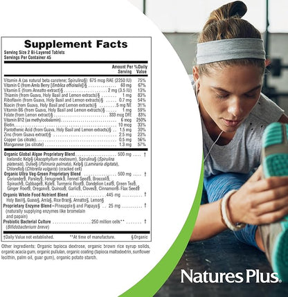 Natures Plus Ultra Juice Green Multivitamin - 90 Vegetarian Tablets, Bilayered - Multinutrients - Whole Green Foods & Global Algae - Non-GMO, Organic, Gluten-Free - 45 Servings