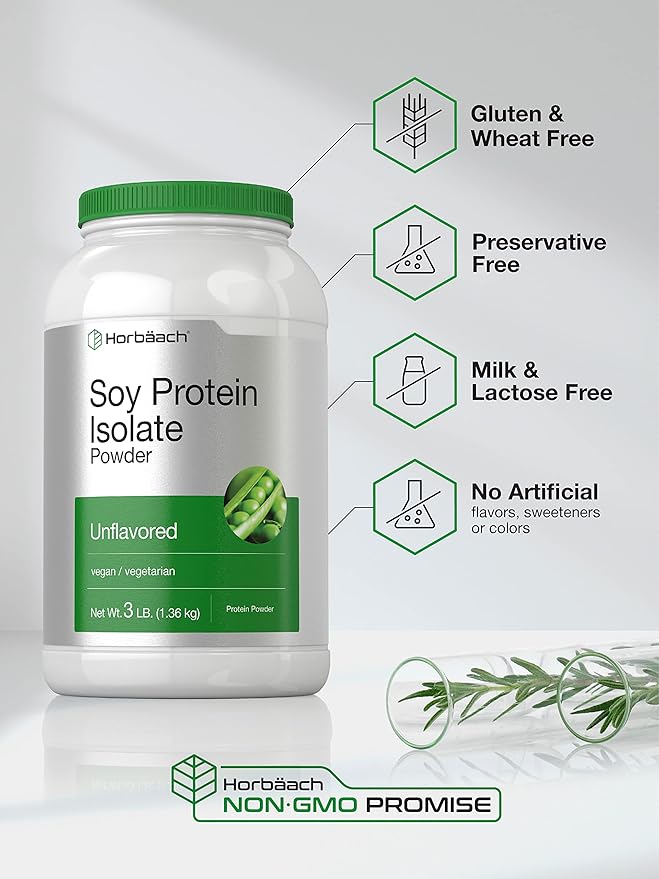 Horbäach Soy Protein Isolate Powder | 3lb | Unflavored | Vegan, Non-GMO, Gluten Free