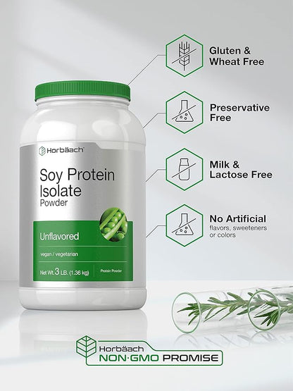 Horbäach Soy Protein Isolate Powder | 3lb | Unflavored | Vegan, Non-GMO, Gluten Free