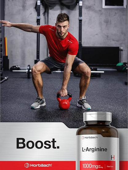 Horbäach L Arginine 1000mg Capsules | 150 Powder Pills | Free Form | Non-GMO & Gluten Free Supplement