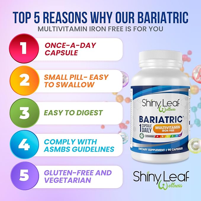 Shiny Leaf Bariatric Multivitamin Iron-Free Capsules for Post Bariatric Surgery Patients, Once Daily Bariatric Vitamins Without Iron for WLS, Sleeve, Gastric Bypass Surgery (1 Month / 30 Caps)