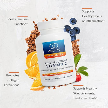 Equilife - Full Spectrum Vitamin C, Immune Support Supplement, Antioxidants Supplement, Promotes Promotes Long-Lasting Moisture in Skin, Helps Regulate Irritation Responses, Easy-to-Use (60 Capsules)