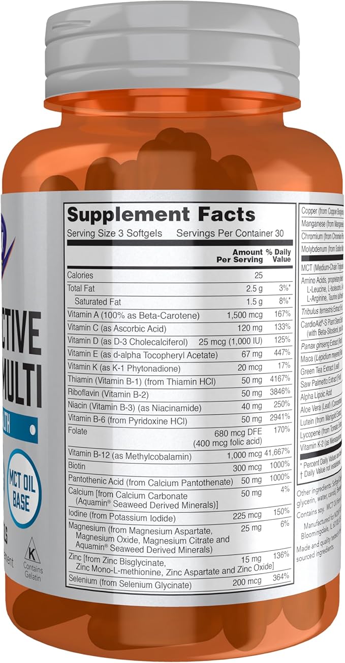 NOW Foods Sports Nutrition, Men's Extreme Sports Multi with Free-Form Amino Acids, ZMA®, Tribulus, MCT Oil, and Herbal Extracts, 90 Softgels