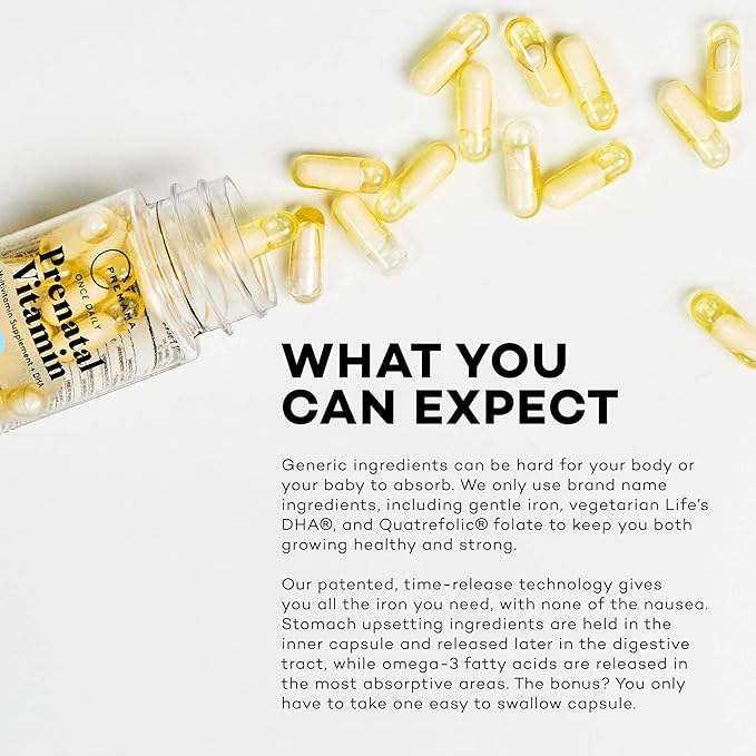 Premama Prenatal Vitamins with DHA and Folate - Once Daily Multivitamin for Women, Fertility Support Supplement, Non GMO, Vegan, Gluten Free, Choline for Brain Development , 28 Capsules (Pack of 3)