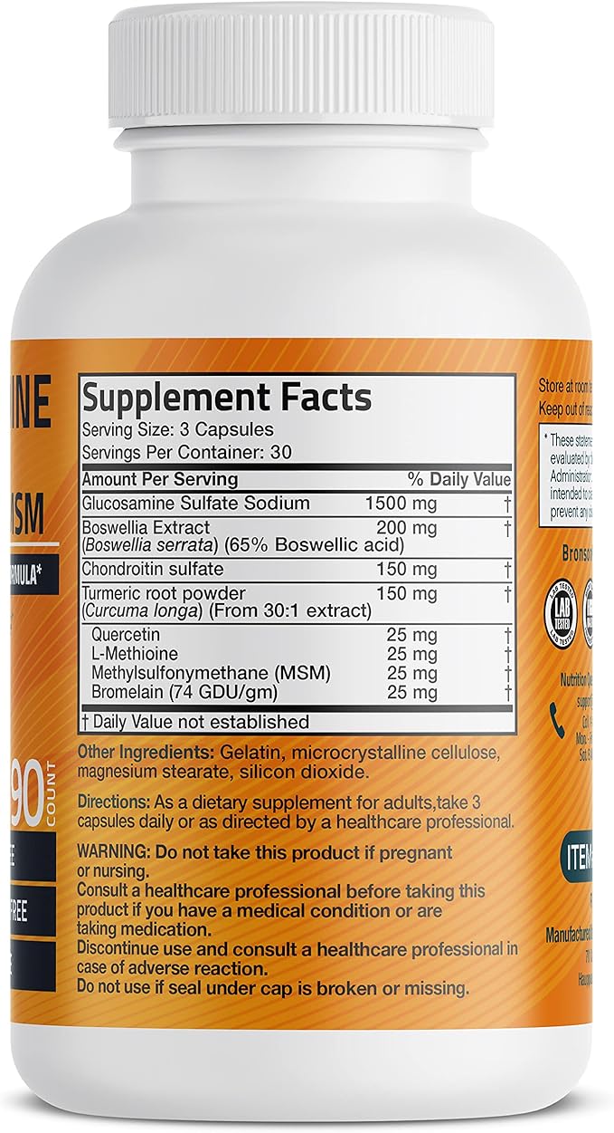 Bronson Glucosamine Chondroitin Turmeric & MSM Advanced Joint & Cartilage Formula, Supports Healthy Joints, Mobility & Cartilage - Non-GMO, 90 Capsules