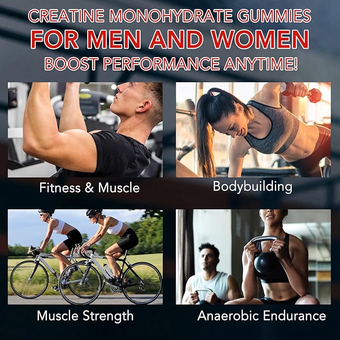 Creatine Monohydrate Gummies for Men & Women - 5g per Serving, Low Sugar Creatine Monohydrate Gummies - Increase Strength, Muscle Gain, Recovery, Endurance - Vegan, Gluten-Free,Strawberry (120 Count)