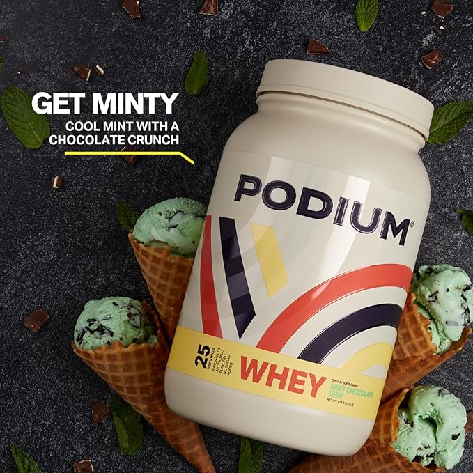 Podium Nutrition, Whey Protein Powder, Mint Chocolate Chip, 25 Servings, 25g of Whey Protein Per Serving, Gluten Free, Soy Free