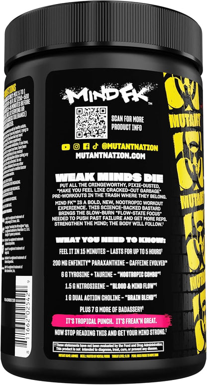 Mutant Mind FK - Epic Nootropic Pre-Workout - Brain Supplement for Mental Focus - 20 Serve - Tropical Punch - 460g