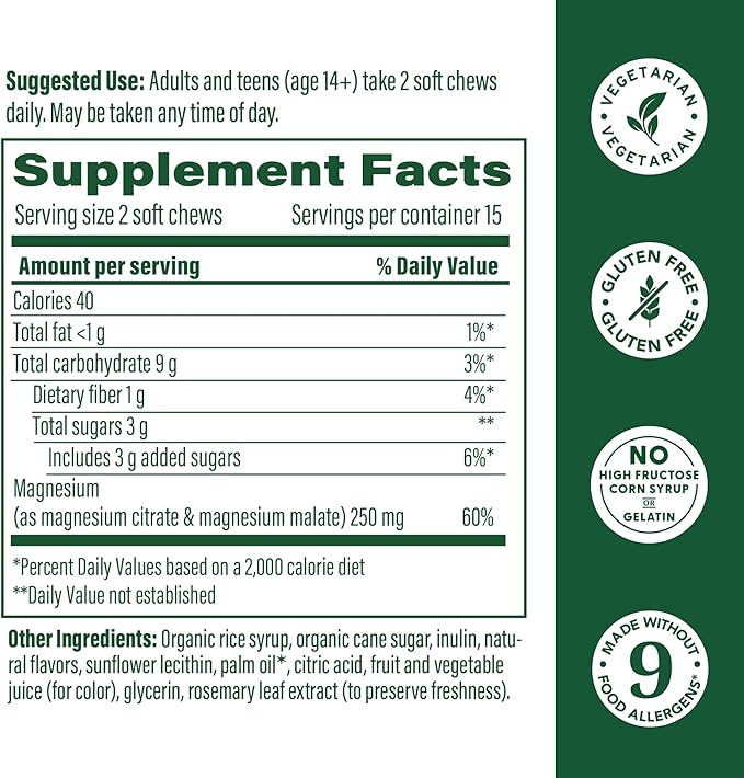 MegaFood Relax + Calm Magnesium Supplement - Soft Chews with Magnesium Citrate & Magnesium Malate for Heart Health, Muscle Tension & More - Vegetarian - Strawberry-Flavor - 30 Chews per Pack (2 Pack)