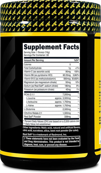 Primaforce BCAA Powder (Watermelon) - 7000MG 2:1:1 BCAAs, 30 Servings, Post-Workout Recovery Drink with Amino Acids and Real Salt for Men & Women