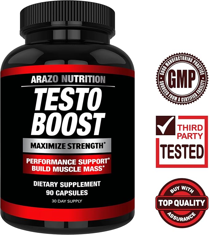 Arazo Nutrition TestoBoost Test Booster Supplement - Potent & Natural Herbal Pills - Boost Muscle Growth - Tribulus, Epimedium, Hawthorn, Zinc, Minerals