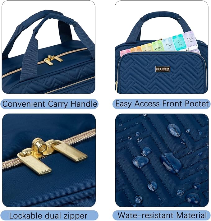 Leudes Travel Pill Bottle Organizer,Medicine Organizer and Storage,Home Medication Bag, Cases,Carrier for Pills,Vitamin,Fish Oil,Supplements for Women and Men (Large, Blue)