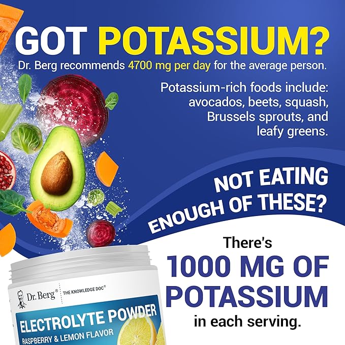 Dr. Berg Zero Sugar Hydration Keto Electrolyte Powder - Enhanced w/ 1000 mg of Potassium & Real Pink Himalayan Salt (NOT Table Salt) - Raspberry & Lemon Hydration Drink Supplement - 50 Servings 3 Pack