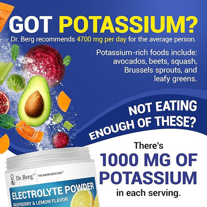 Dr. Berg Zero Sugar Hydration Keto Electrolyte Powder - Enhanced w/ 1000 mg of Potassium & Real Pink Himalayan Salt (NOT Table Salt) - Raspberry & Lemon Hydration Drink Supplement - 50 Servings 3 Pack