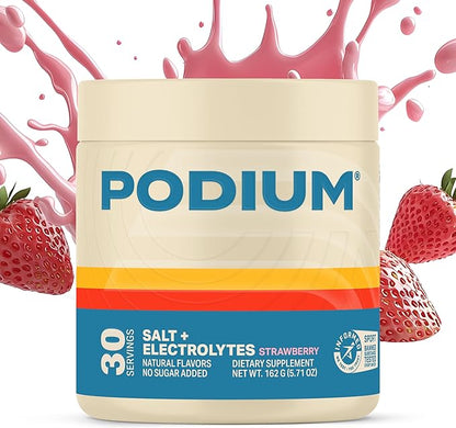 Podium Nutrition Training Salt + Electrolytes Powder, Strawberry, Post Workout Hydration & Muscle Recovery Support, Electrolyte Drink, Magnesium, Potassium, Calcium & Sodium Salts, 30 Servings