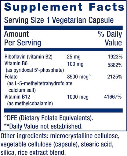 Life Extension Homocysteine Resist - For Heart & Brain, Cognitive Health Support Supplement – Vitamin B2, B6 & B12 + Folate - Once-Daily, Non-GMO, Gluten-Free - 60 Vegetarian Capsules
