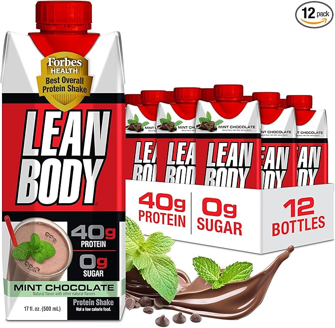 Labrada Lean Body Ready-to-Drink Mint Chocolate Protein Shake, 40g Protein, Whey Blend, 0 Sugar, Gluten Free, 22 Vitamins & Minerals, (Recyclable Carton & Lid - Pack of 12) LABRADA