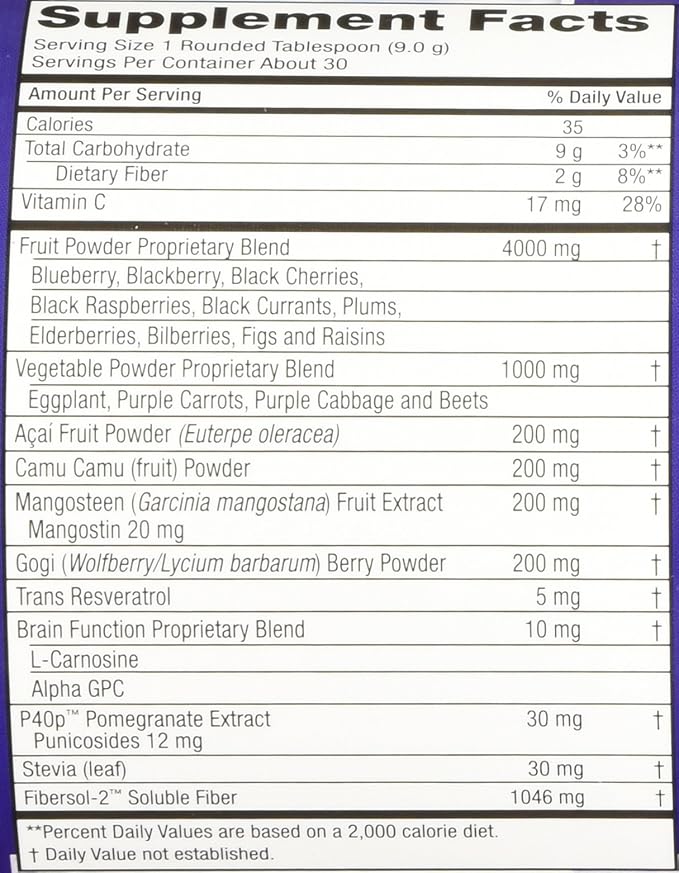 Purity Products Perfect Purples Powder Phytonutrient Rich, Healthy Aging Super Formula - Support Total Body Health - High ORAC Power - P40p Pomegranate Extract w/ 40% Punicosides - 30 Day Supply