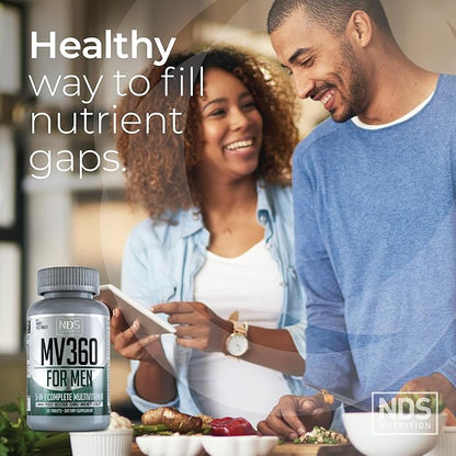 NDS Nutrition MV360 For Men, 5-in-1 Complete Multivitamin for Men with Essential Mens Vitamins for Energy, Digestion, Toning, Immune Support, and Mens Health & Vitality, 60 Tablets, 30 Servings