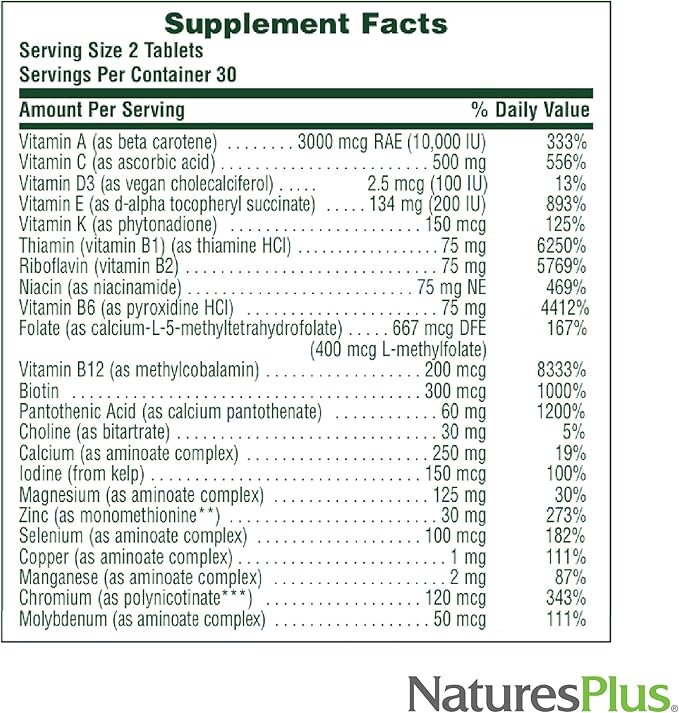 Natures Plus Source of Life Men Multivitamin - 60 Vegetarian Tablets - Whole Food Supplement - Natural Energy Production & Overall Wellbeing for Men - Gluten-Free - 30 Servings