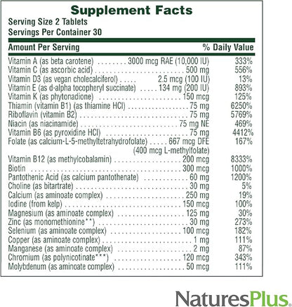 Natures Plus Source of Life Men Multivitamin - 60 Vegetarian Tablets - Whole Food Supplement - Natural Energy Production & Overall Wellbeing for Men - Gluten-Free - 30 Servings