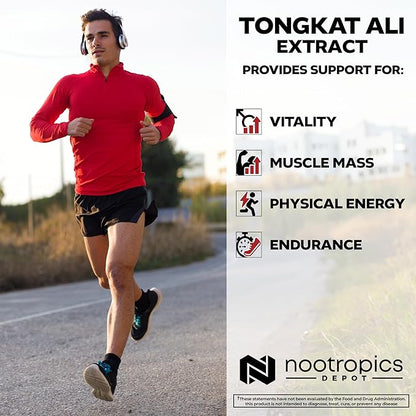 Nootropics Depot Tongkat Ali Extract Capsules | 200mg | 120 Count | 2% Eurycomanone by HPTLC | Eurycoma longifolia Root Extract