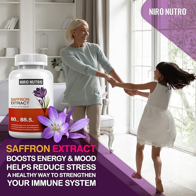 Saffron Supplements, Organic Saffron Extract Capsules for Eyes & Heart Health, Appetite Suppressant for Weight Loss Women, Supports Immune System, Metabolism Booster, Non–GMO