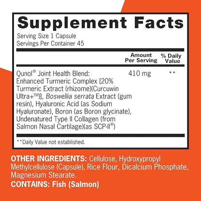 Qunol 5-in-1 Joint Support Supplement, Fast Acting, One Pill Dose, Support Healthy Inflammation Response & Discomfort Caused by Overuse of Joints, Alternative to Glucosamine Chondroitin MSM, 45 Count