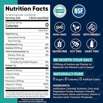 Venture Pal High Sodium Sugar Free Electrolytes Powder Packet - Hydration Packets with Sodium, Potassium & Magneisum | Zero Calories | Vegan | Keto & Paleo Friendly Electrolyte Drink Mix | 30 Stick