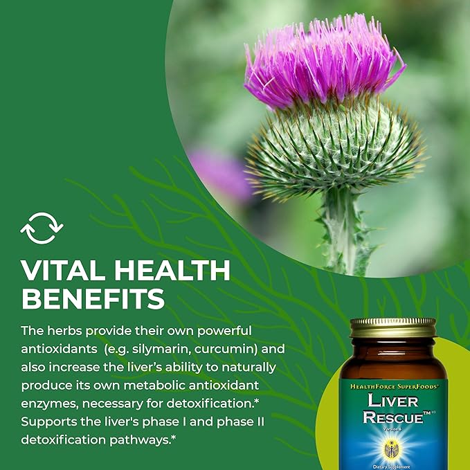 HealthForce SuperFoods Liver Rescue - Natural Liver Cleanse - Liver Health Formula with Milk Thistle & Dandelion Root - Gluten-Free & Vegan - 60 Capsules