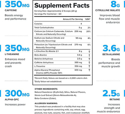 LEGION- All Natural Nitric Oxide Preworkout Drink to Boost Energy, Creatine Free, Naturally Sweetened, Beta Alanine, Citrulline, Alpha GPC (Tropical Punch)