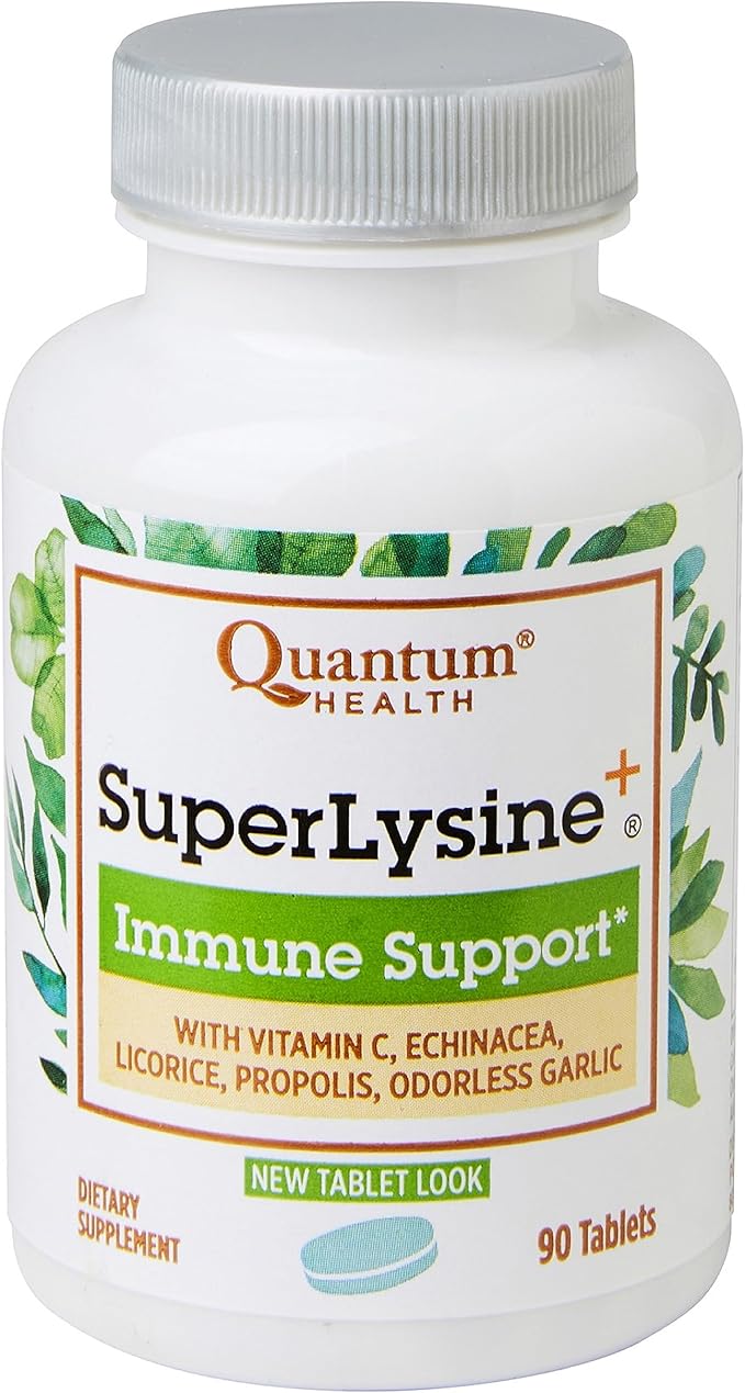 Quantum Health Super Lysine+ / Advanced Formula Lysine+ Immune Support with Vitamin C, Echinacea, Licorice, Propolis, Odorless Garlic (90 Tablets)