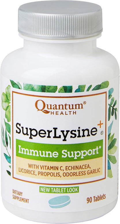 Quantum Health Super Lysine+ / Advanced Formula Lysine+ Immune Support with Vitamin C, Echinacea, Licorice, Propolis, Odorless Garlic (90 Tablets)
