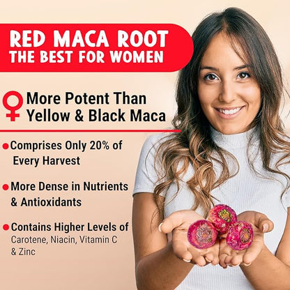 MAJU Organic Red Maca Root Capsules 120ct - Women Focused Curve Enhancement Nutrition Booster Pills, Gain for Thighs, Powder in Pill Supplement Qty 1