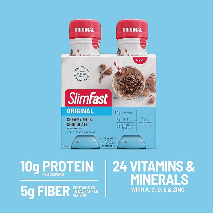 SlimFast Meal Replacement Shake, Protein Shakes Ready to Drink, Creamy Milk Chocolate, 11 Fl Oz Bottle, 4 Count (3 Packs)