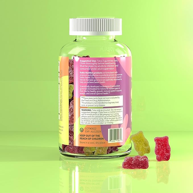 Kobix kids multivitamins gummies | vitaminas para niños | Kosher Non GMO - Vegan - Gluten free | 60 Gummies essential for kids