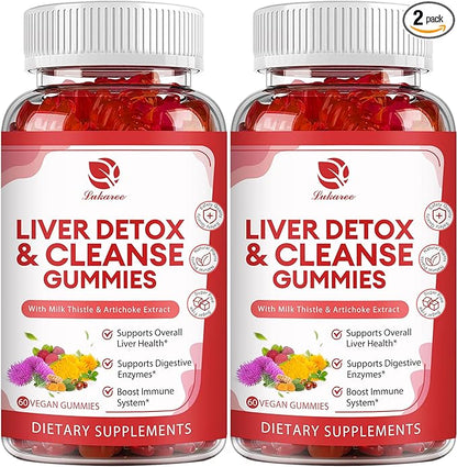 Liver Cleanse Detox & Repair Gummies - 24 Potent Herb w/3000MG Milk Thistle Silymarin, Dandelion, Artichoke Extract & Elderberry - No Sugar, Raspberry Flavor -120 Count