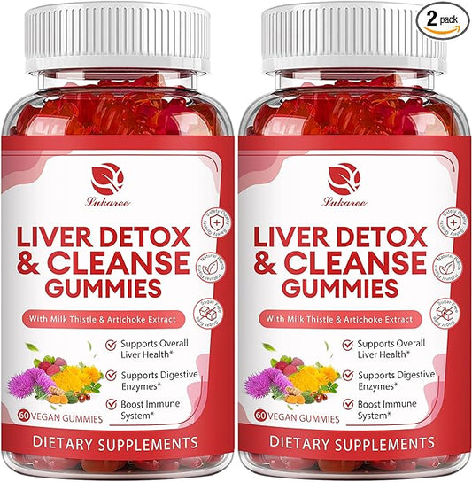 Liver Cleanse Detox & Repair Gummies - 24 Potent Herb w/3000MG Milk Thistle Silymarin, Dandelion, Artichoke Extract & Elderberry - No Sugar, Raspberry Flavor -120 Count