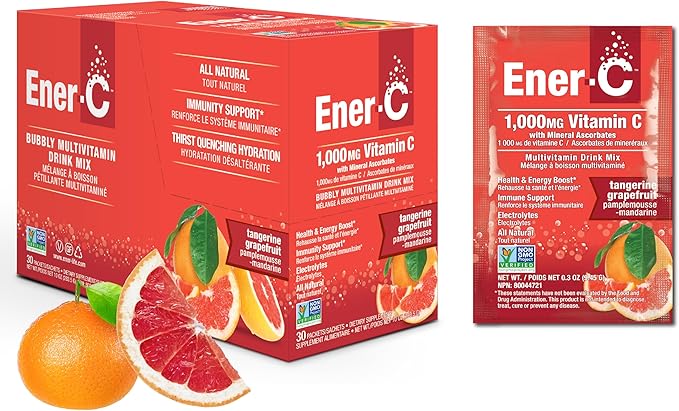Ener-C Tangerine Grapefruit Multivitamin Drink Mix Powder Vitamin C 1000mg & Electrolytes - Real Fruit Juice Natural Energy & Immune Support for Women & Men - Non-GMO Vegan & Gluten Free - 30 Count